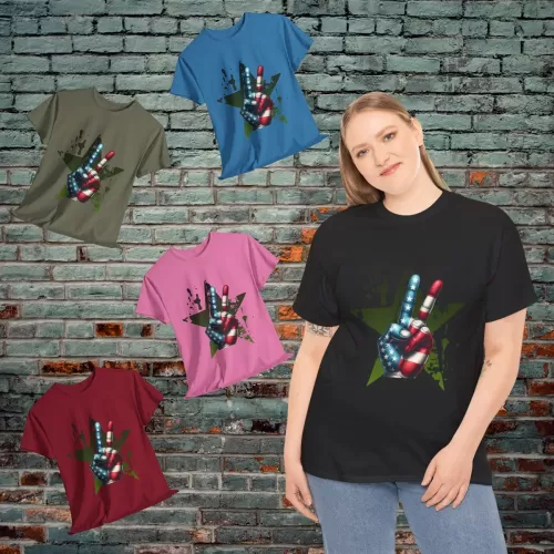 Peace Sign USA Flag on Star Tee Shirt